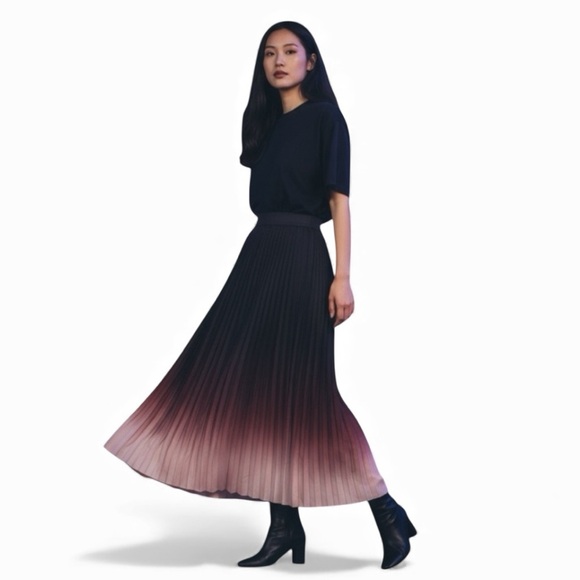 Micro Pleated Ombre Black to Pink Midi Skirt Women’s Large - Picture 1 of 11